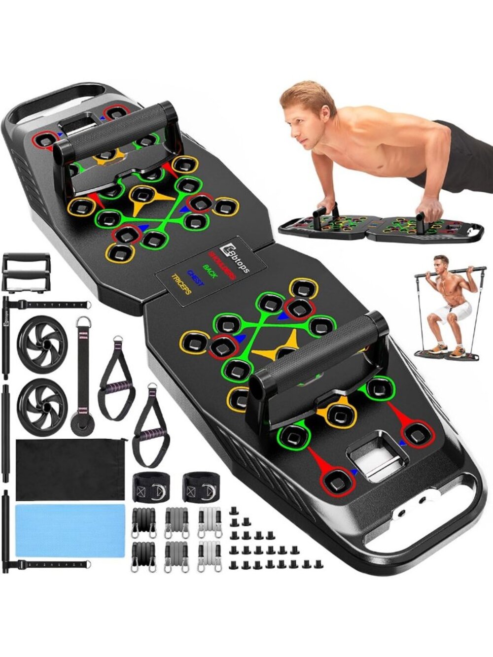 25-in-1 Foldable Push Up Board & Pilates Bar - Home Gym Strength Training